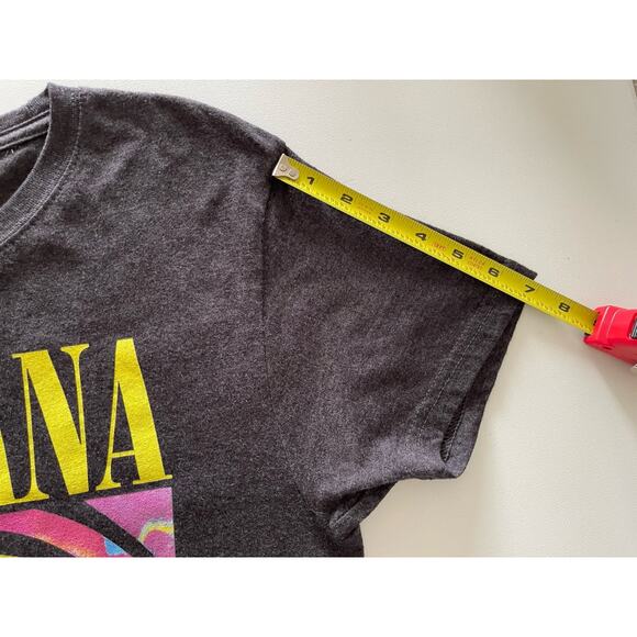 Nirvana Smiley Face 90’s Music Band Tie Dye Logo Graphic Tee Grey T-shirt, XS - Picture 6 of 8
